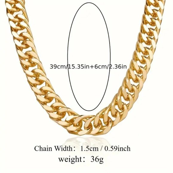 Chunky Gold Tone Cuban Link Chain - Picture 4 of 7